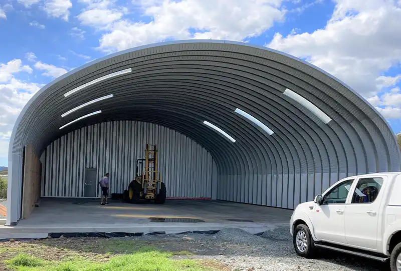 Round steel storage building